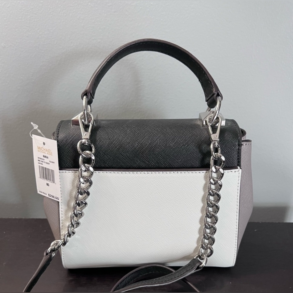 Michael Kors MK Karla Black Studded White Mini Convertible Crossbody Purse Bag - Picture 4 of 4